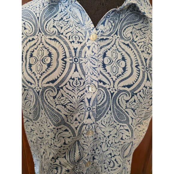 Eddie Bauer Short Sleeve Button-Up Shirt Blue & White Pattern Size L - Picture 2 of 6